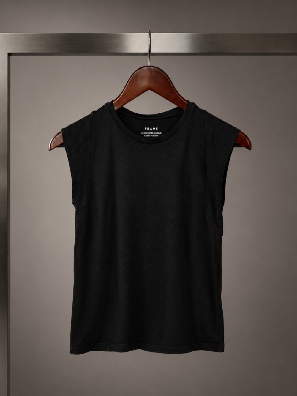 FRAME Le High Rise Muscle Tee Black Noir 100% Organic Pima Cotton Womens XS